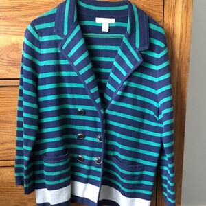 Banana Republic Navy & Teal Striped Double-Breasted Knit Blazer